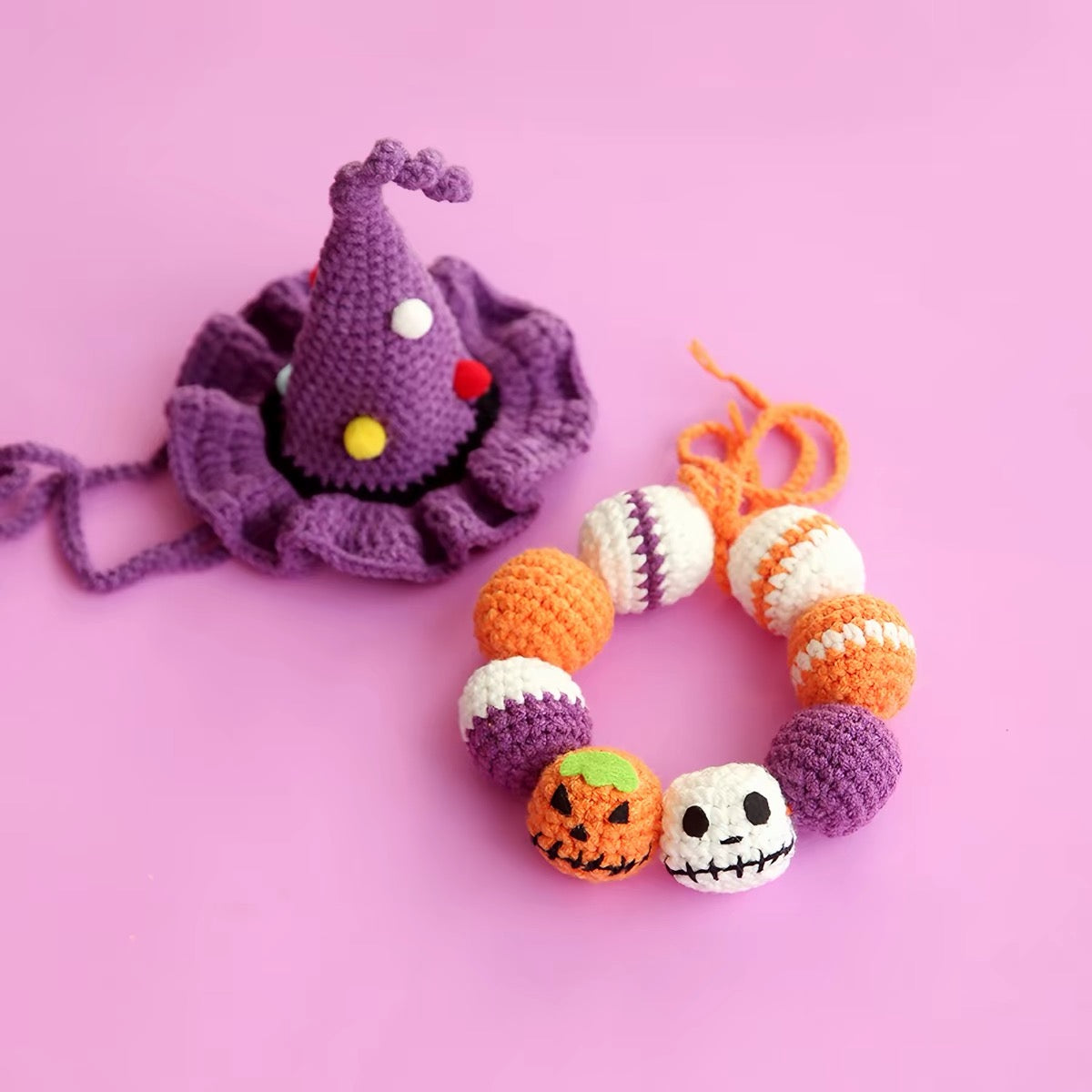 Handmade Halloween Pet Hat & Collar Set – 4 Pieces