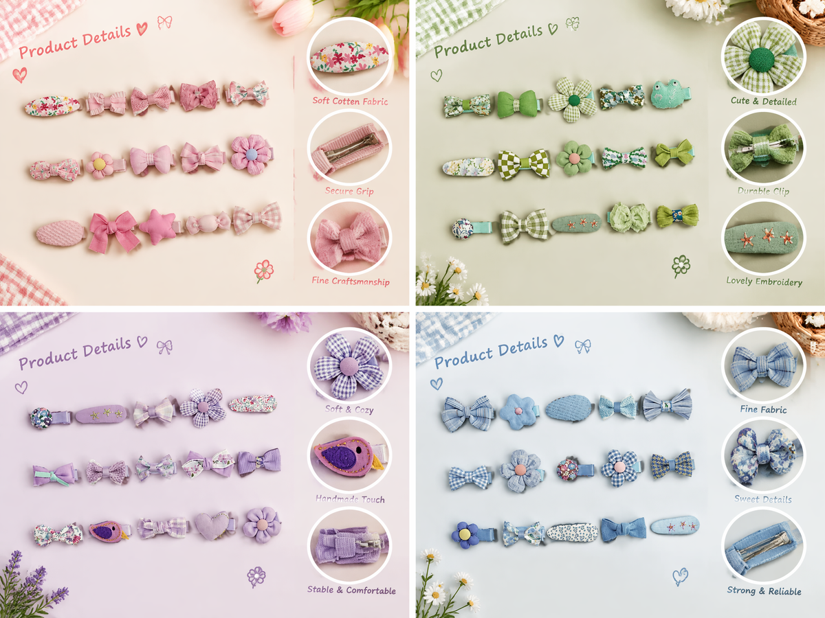 HoneyjoyPaws Little Joys | Four-Color Dog Hair Clip Set